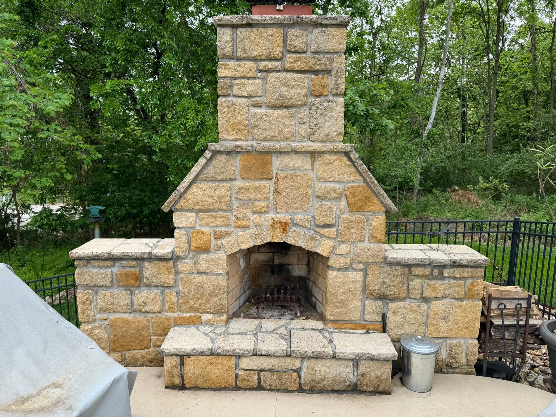 Outdoor stone fireplace